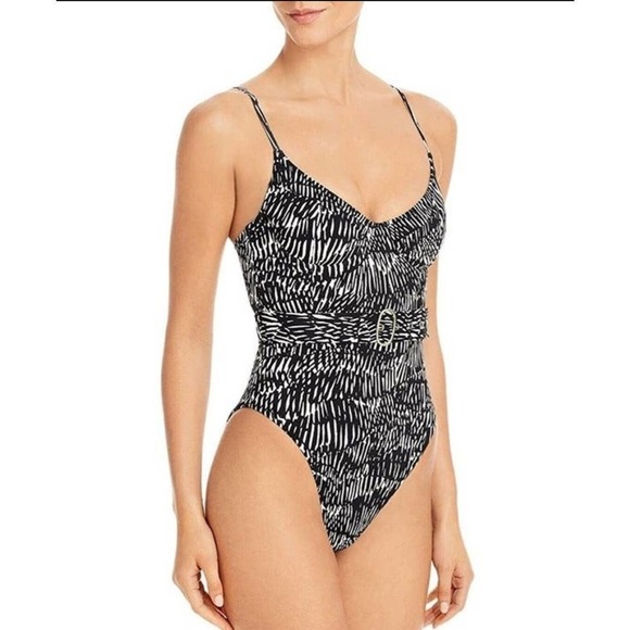 Jonathan Simkhai Noa Swim One Piece Swimsuit Printed Black Underwire Belted S - Picture 1 of 12